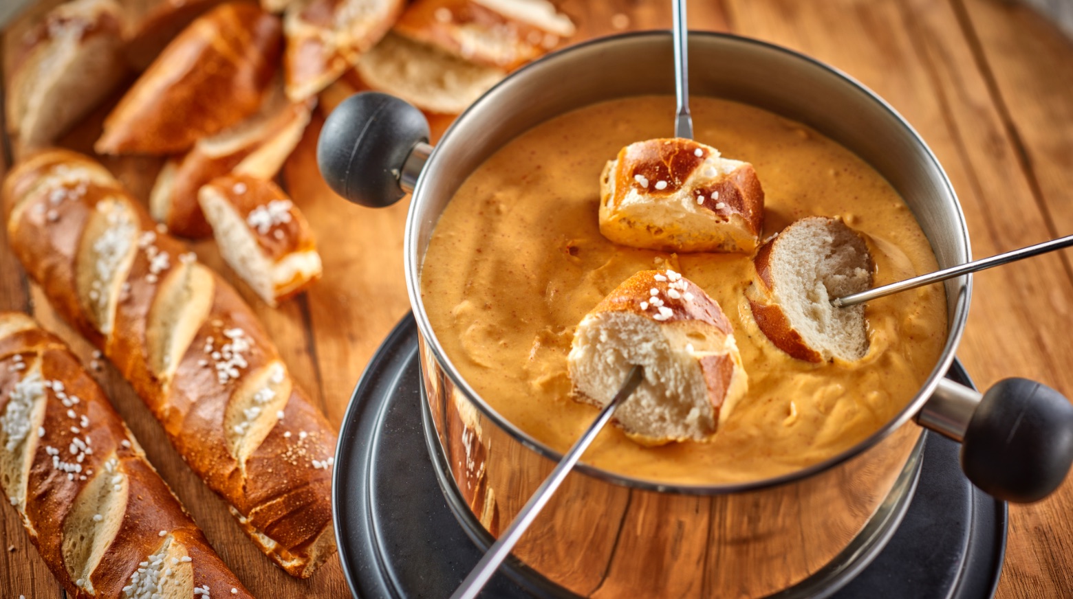 Cheesy Fondue Served with Pretzels Rich Products Corporation Africa